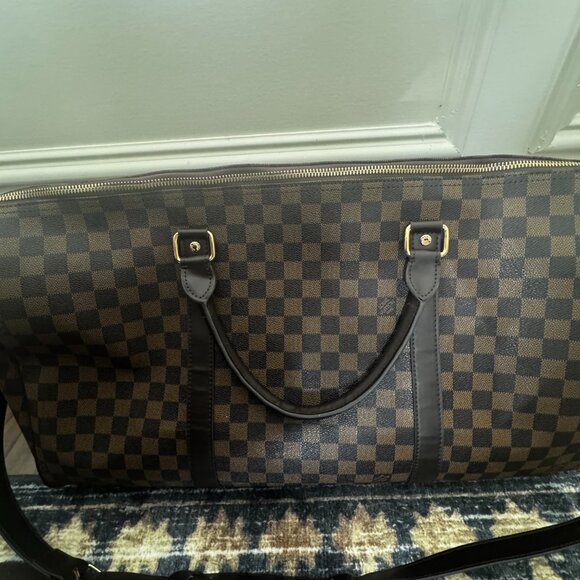 Large Duffel Top Handle With Crossbody Strap Brown Check LV - Picture 5 of 10